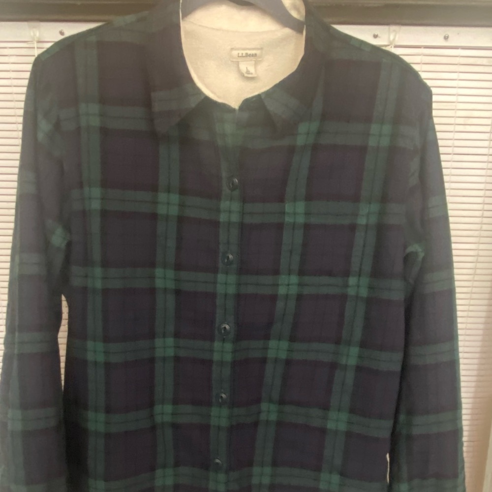 LL BEAN blue Green Flannel Button Down.